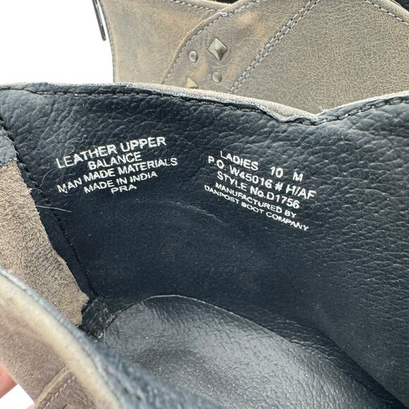 Dingo Gray Leather Nubuck Studded Chunky Block Heel Western Booties Ankle Boots - Picture 9 of 10